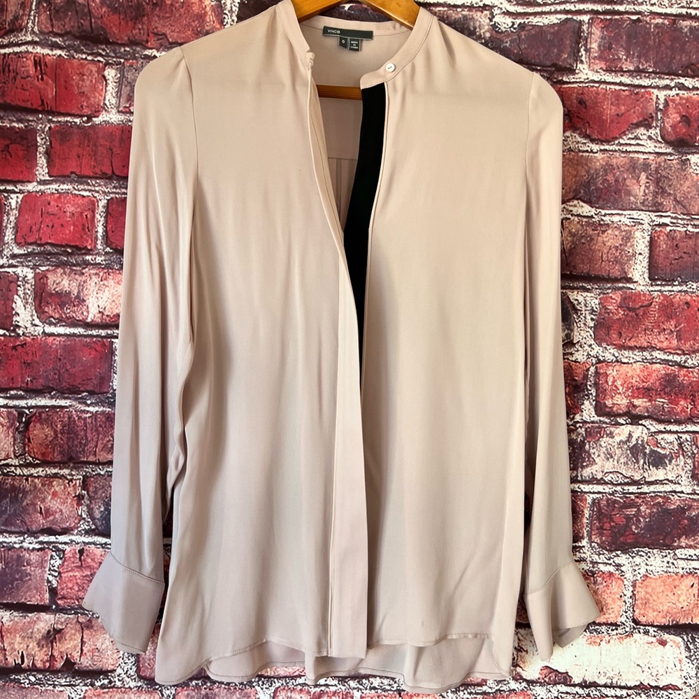 Vince Silk Band Collar Blouse in Light Blush